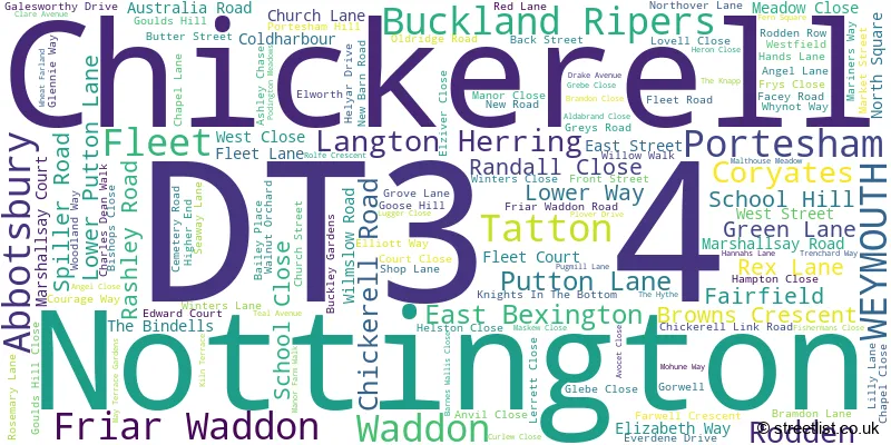 A word cloud for the DT3 4 postcode